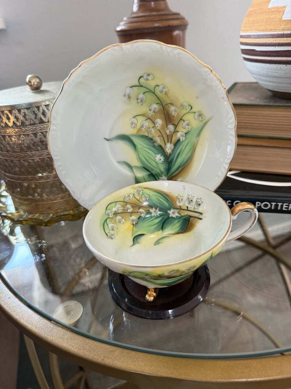 Norcrest Handpainted Lily of the Valley Teacup and Saucer Set